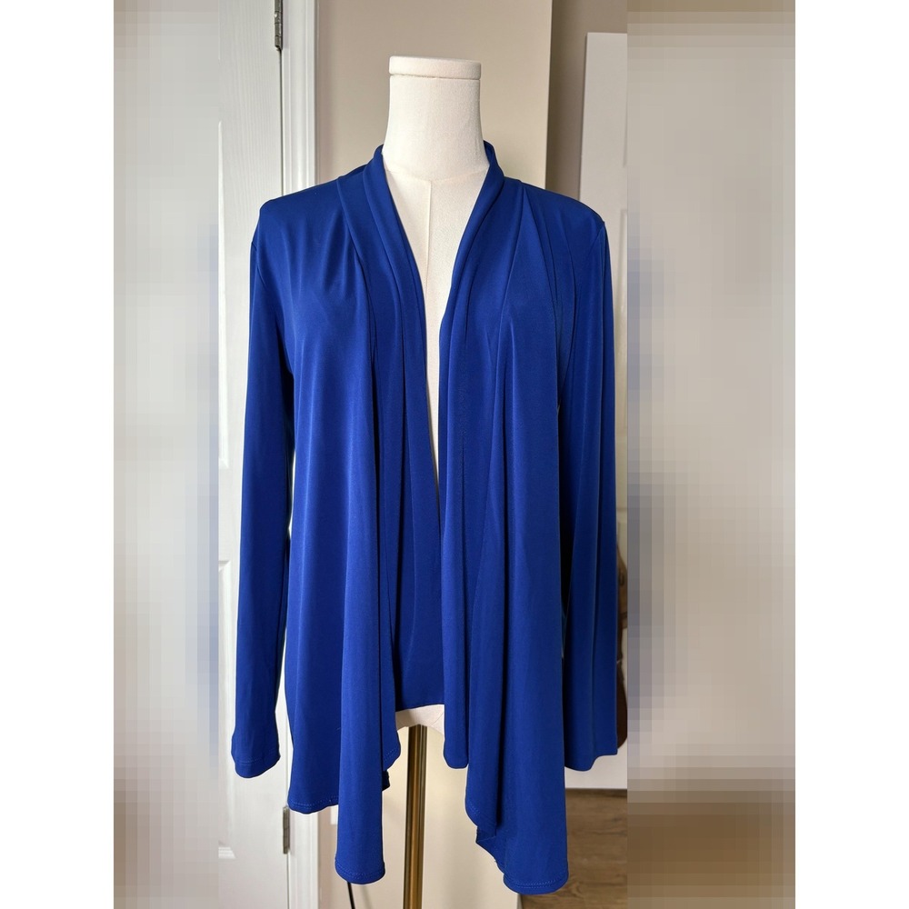 Susan Graver Royal Blue Liquid Knit Draped Open Front‎ Cardigan XXS Travel Layer